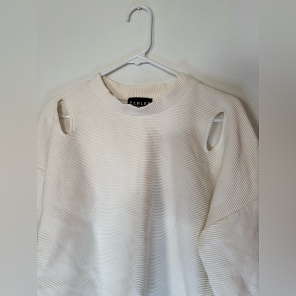Varley Jenny Sweat Boxy Crop mock neck sweatshirt cutout ivory women S - Picture 5 of 11